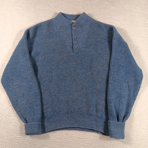 L.L. Bean Other - Vintage LL Bean Sweater Mens XL Blue Henley Wool Blend Fisherman Knit Grandpa